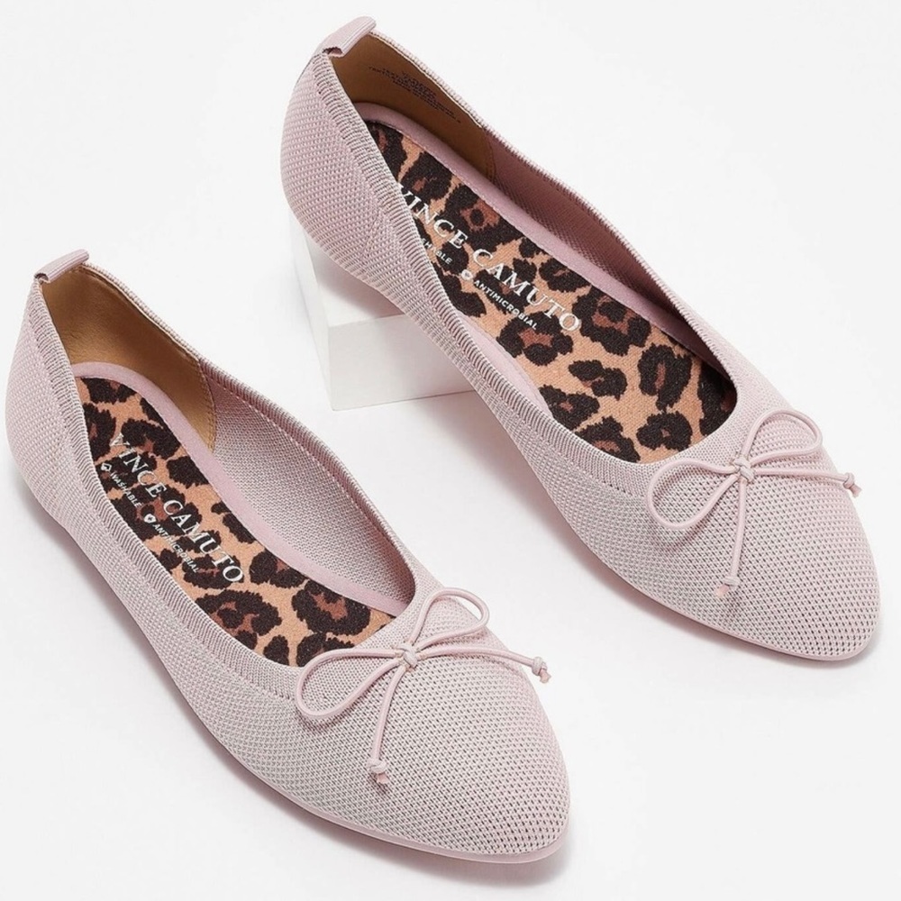 NIB Vince Camuto Flanna Bow Ballet Flats Mauve Washable Knit Lightweight 8M